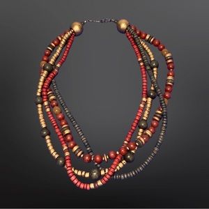 Vintage Wood Beaded Necklace.